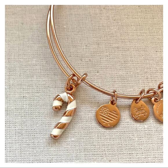 Alex and Ani Christmas Candy Cane Rose Gold Tone Bracelet - Picture 2 of 3
